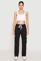 Womens Fleece Cargo Pocket Sweatpants, Black, Size L