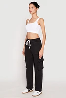 Womens Fleece Cargo Pocket Sweatpants, Black, Size L
