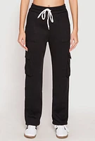 Womens Fleece Cargo Pocket Sweatpants, Black, Size L