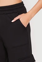 Womens Fleece Cargo Pocket Sweatpants, Black, Size L