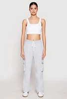 Womens Fleece Cargo Pocket Sweatpants, Grey, Size L