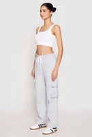 Womens Fleece Cargo Pocket Sweatpants, Grey, Size L