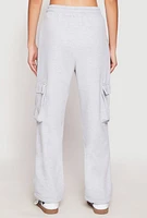 Womens Fleece Cargo Pocket Sweatpants, Grey, Size L
