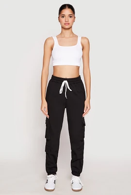 Womens Fleece Cargo Pocket Drawstring Sweatpants,