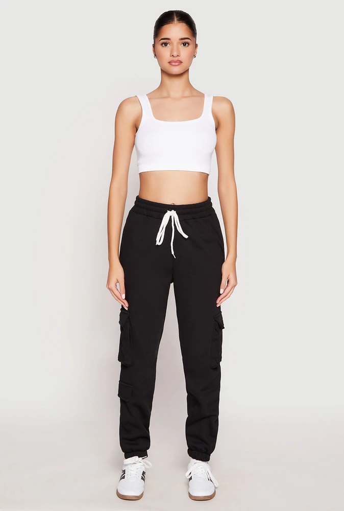 Womens Fleece Cargo Pocket Drawstring Sweatpants, L