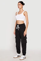 Womens Fleece Cargo Pocket Drawstring Sweatpants, L