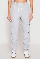 Womens Fleece Cargo Pocket Drawstring Sweatpants, Grey,