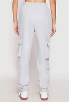 Womens Fleece Cargo Pocket Drawstring Sweatpants, Grey, Size M