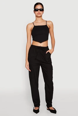 Womens Linen Cargo Pants, Black, Size M