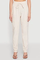 Womens Linen Cargo Pants, White,