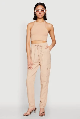 Womens Linen Cargo Pants, Khaki, Size XL