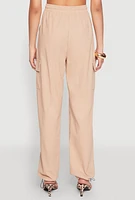 Womens Toggle Drawstring Hem Linen Cargo Pants, Khaki, Size L
