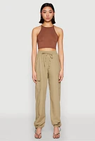 Womens Toggle Drawstring Hem Linen Cargo Pants,