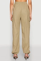 Womens Toggle Drawstring Hem Linen Cargo Pants,