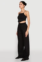 Womens Drawstring Linen Wide Leg Pants, M