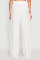 Womens Drawstring Linen Wide Leg Pants, White, Size L