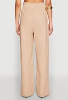Womens Drawstring Linen Wide Leg Pants, Khaki,