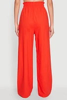 Womens Drawstring Linen Wide Leg Pants, Orange, Size L
