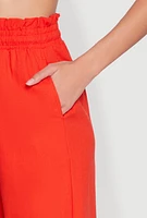 Womens Drawstring Linen Wide Leg Pants, Orange, Size M