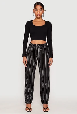 Womens Drawstring Striped Dress Pants,