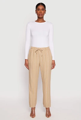 Womens Drawstring Striped Dress Pants, Khaki, Size L