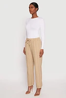 Womens Drawstring Striped Dress Pants, Khaki, Size L