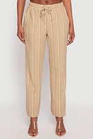 Womens Drawstring Striped Dress Pants, Khaki, Size L