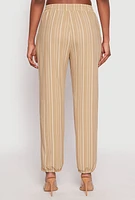 Womens Drawstring Striped Dress Pants, Khaki, Size L