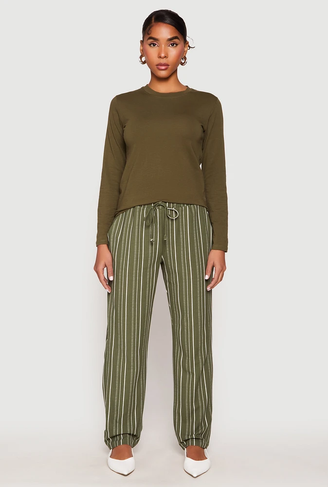 Womens Drawstring Striped Dress Pants, Green,