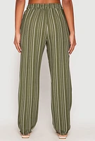 Womens Drawstring Striped Dress Pants, Green, Size M