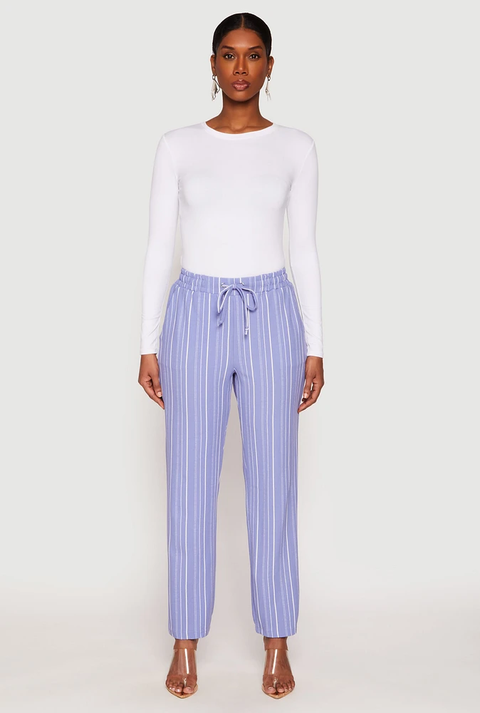 Womens Drawstring Striped Dress Pants,