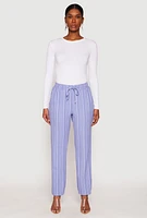 Womens Drawstring Striped Dress Pants,