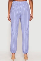 Womens Drawstring Striped Dress Pants, Blue, Size L