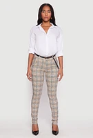 Womens Printed Pattern Belted Dress Pants, Multi,