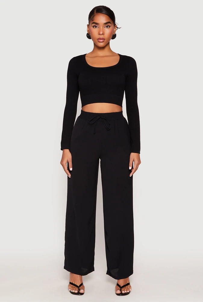 Womens Faux Drawstring Dress Pants, Black, Size XL