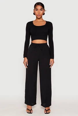 Womens Faux Drawstring Dress Pants, Black, Size XL