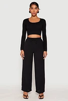 Womens Faux Drawstring Dress Pants, Black, Size XL
