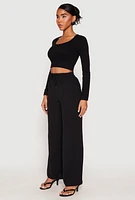 Womens Faux Drawstring Dress Pants, Black, Size XL