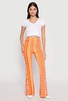 Womens Boho Print Flare Pants, Orange, Size XL