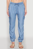 Womens Chambray Cargo Joggers, Blue,