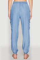 Womens Chambray Cargo Joggers, Blue,
