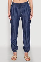 Womens Chambray Cargo Joggers, Blue, Size S