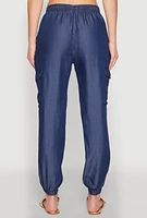 Womens Chambray Cargo Joggers, Blue, Size L