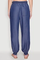Womens Chambray Smocked Hem Joggers, Blue,