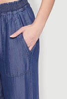 Womens Chambray Smocked Hem Joggers, Blue,