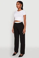 Womens Contrast Waistband Wide Leg Dress Pants, Black, Size L