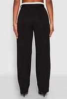 Womens Contrast Waistband Wide Leg Dress Pants, Black, Size L