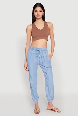 Womens Chambray Joggers, Blue, Size XL