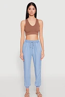 Womens Chambray Joggers, Blue, Size XL