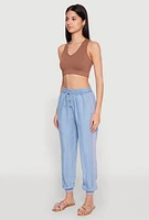 Womens Chambray Joggers, Blue, Size XL